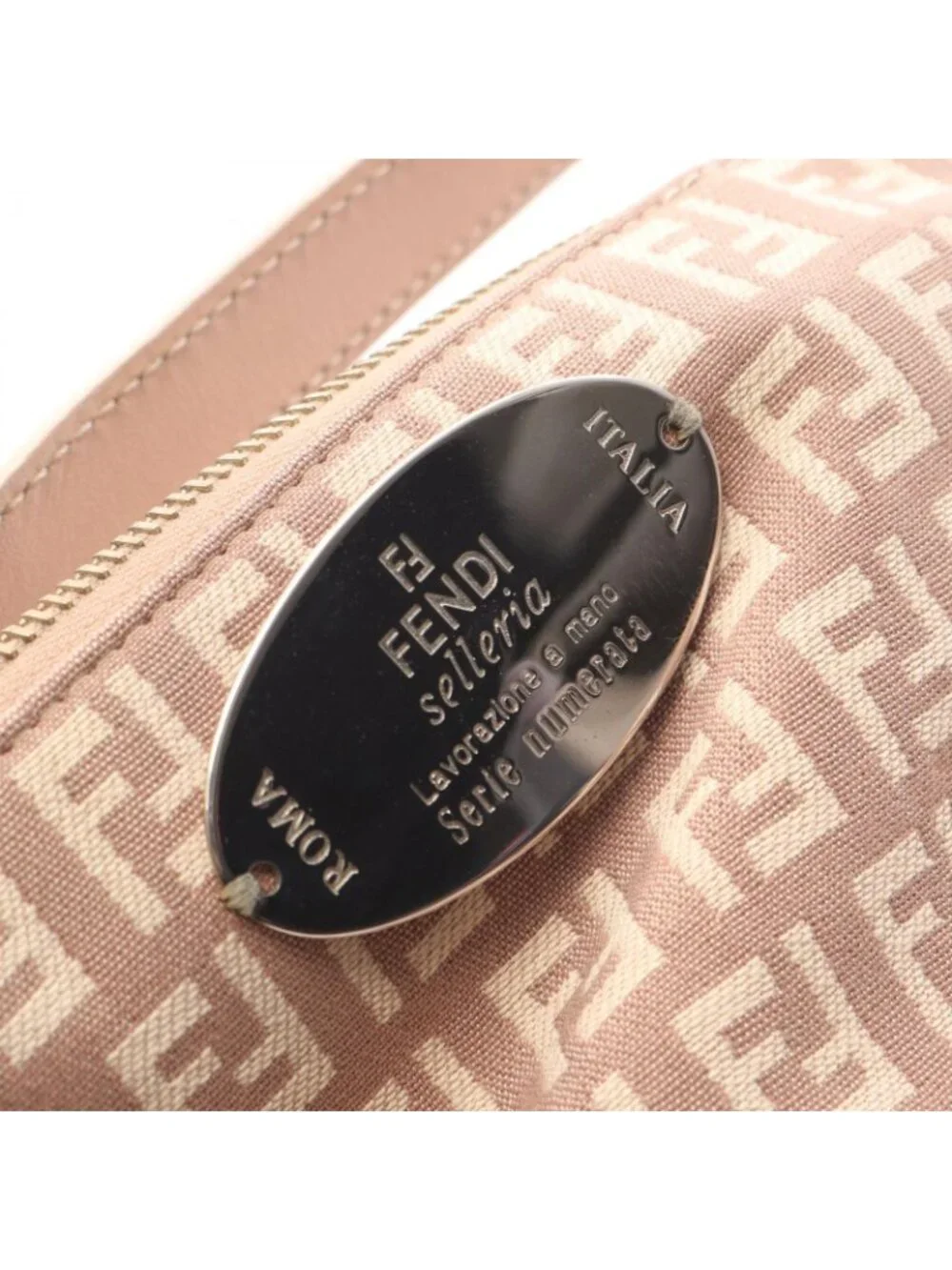 Fendi Handbag Zucchino Pouch Pink Beige Canvas Leather